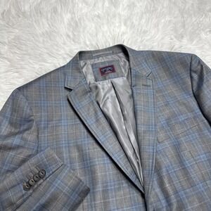 UNTUCKIT Sport Coat Blazer Men's 44 R Blue Gray Windowpane Checked Modern New!